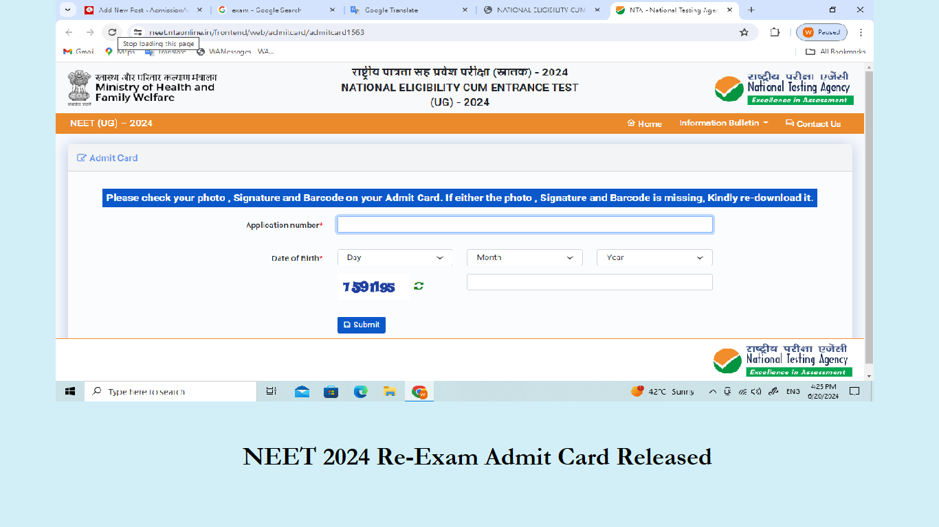 NEET 2024 Re-exam Admit Card Released for 1563 Candidates